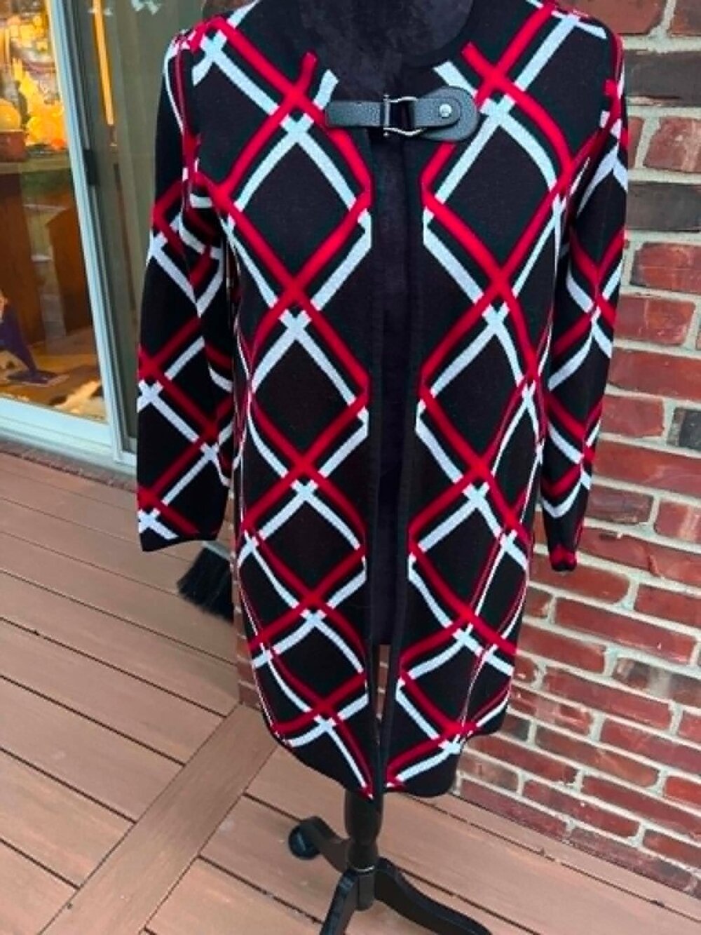 Kasper Cardigan Sweater with Leather Look Clasp Size PS